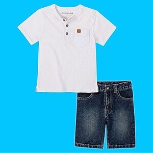 NWT Calvin Klein Set Tshirt Jean Shorts CK Henley Tee Shirt Denim Boys Kids Gift